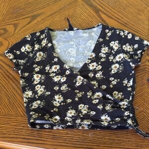 Forever 21 Black Floral Wrap Blouse